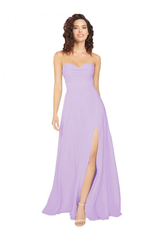 Lilas Trapèze Sans bretelle Mousseline Longue Robes demoiselle d'honneur à Vendre