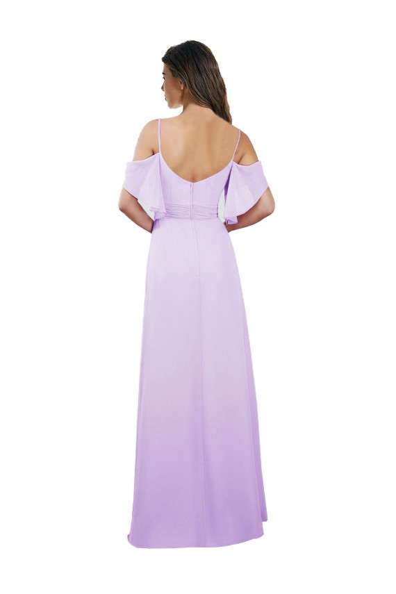 Lilas Trapèze Épaule Dénudée Bretelles spaghetti Mousseline Longue Robes demoiselle d'honneur à Vendre