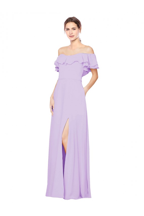 Lilas Trapèze Épaule Dénudée Sans bretelle Mousseline Longue Robes demoiselle d'honneur à Vendre