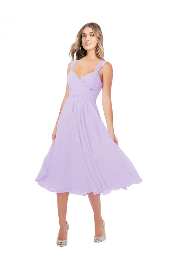 Lilas Trapèze midi Mousseline Courte Asymétrique Robes demoiselle d'honneur / Robes de cocktail à Vendre