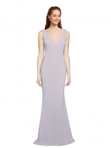 Lilas arctique Sirène Col V Crêpe Stretch Longue Formelles Robes demoiselle d'honneur / Robes de soirée / Robes de bal à Vendre