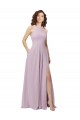 Lueur rose Trapèze Licou Col Haut Mousseline Longue Robes demoiselle d'honneur à Vendre