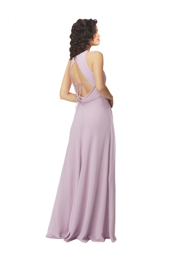 Lueur rose Trapèze Licou Col Haut Mousseline Longue Robes demoiselle d'honneur à Vendre