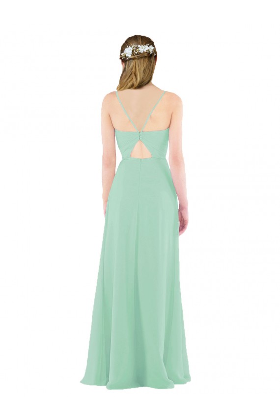 Menthe verte Fourreau Col V Mousseline Longue Robes demoiselle d'honneur à Vendre