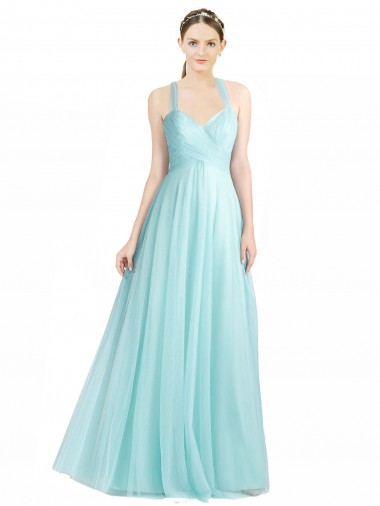 Menthe verte Trapèze Bretelles spaghetti Tulle Longue Robes demoiselle d'honneur à Vendre