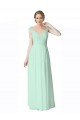 Menthe verte Trapèze Col V Mousseline Dentelle Longue Robes demoiselle d'honneur à Vendre