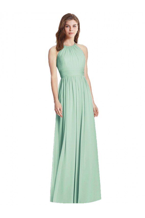 Menthe verte Trapèze Licou Mousseline Longue Robes demoiselle d'honneur à Vendre