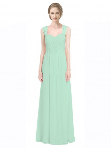 Menthe verte Trapèze Mousseline Dentelle Longue Robes demoiselle d'honneur à Vendre