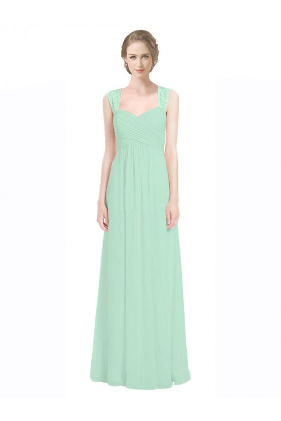 Menthe verte Trapèze Mousseline Dentelle Longue Robes demoiselle d'honneur à Vendre