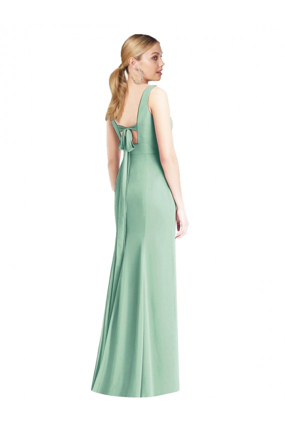 Menthe verte Trompette Col V Mousseline Longue Robes demoiselle d'honneur à Vendre