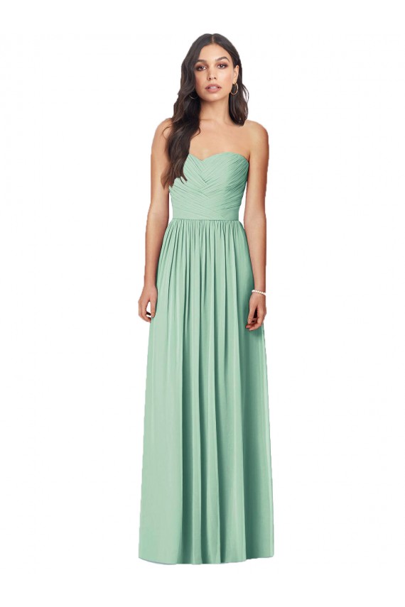 Menthe verte Trompette Sans bretelle Mousseline Longue Robes demoiselle d'honneur à Vendre