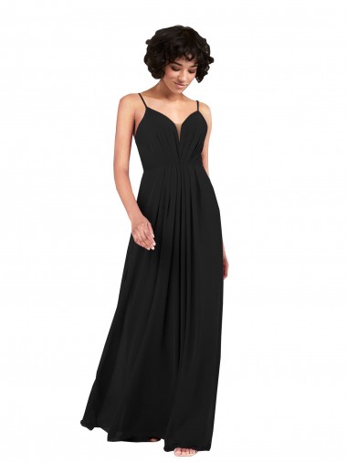 Noir Colonne Col V Mousseline Longue Formelles Robes demoiselle d'honneur / Robes de soirée à Vendre