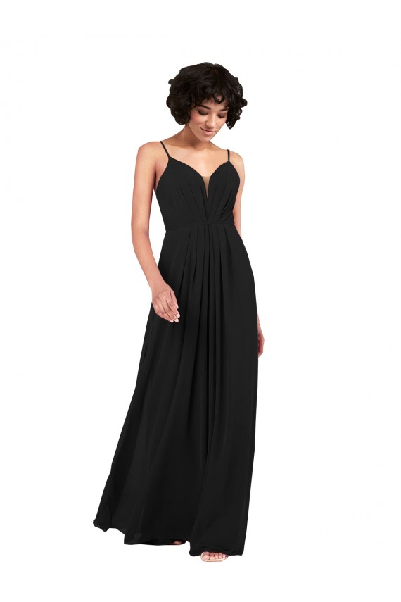 Noir Colonne Col V Mousseline Longue Formelles Robes demoiselle d'honneur / Robes de soirée à Vendre