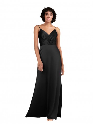 Noir Colonne Col V Satiné Soyeux Longue Asymétrique Formelles Robes demoiselle d'honneur / Robes de soirée / Robes de bal à Vendre