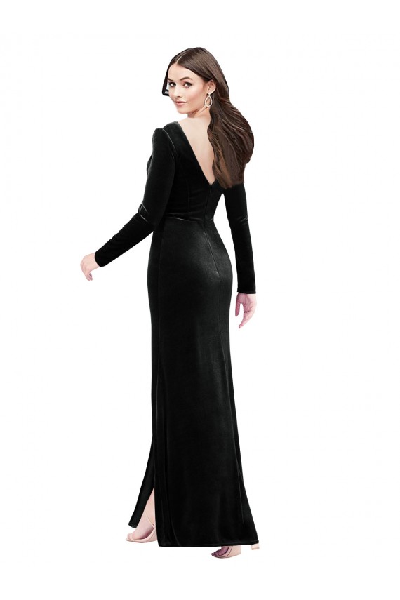 Noir Colonne Col V Velours Stretch Longue Formelles Robes demoiselle d'honneur / Robes de soirée / Robes de bal à Vendre