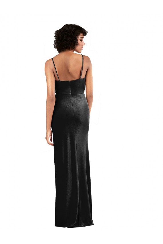 Noir Colonne Velours Stretch Longue Formelles Robes demoiselle d'honneur / Robes de soirée / Robes de bal à Vendre