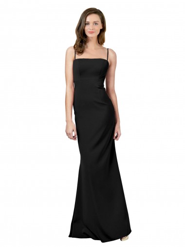 Noir Fourreau Bretelles spaghetti Col Carré Crêpe Stretch Longue Formelles Robes demoiselle d'honneur / Robes de soirée / Robes de bal à Vendre