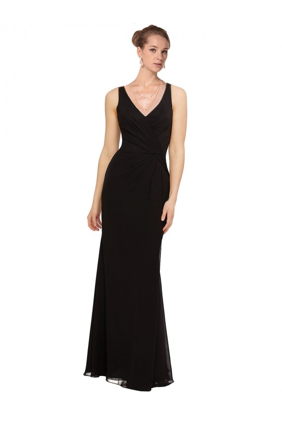 Noir Fourreau Col V Mousseline Longue Robes demoiselle d'honneur à Vendre