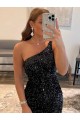 Noir Fourreau Courte Paillettes Velours Courte Robes de bal à Vendre