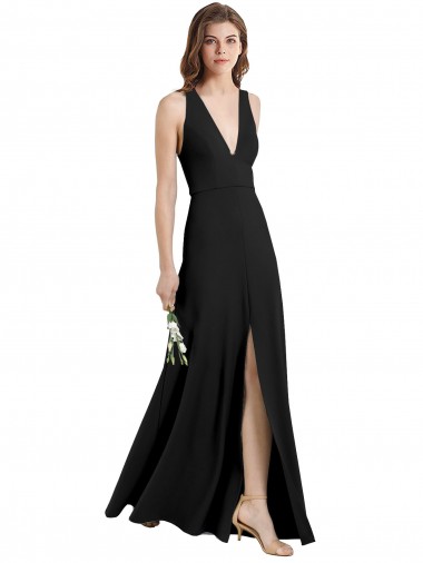 Noir Fourreau Licou Col V Crêpe Stretch Longue Formelles Robes demoiselle d'honneur / Robes de soirée / Robes de bal à Vendre