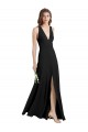 Noir Fourreau Licou Col V Crêpe Stretch Longue Formelles Robes demoiselle d'honneur / Robes de soirée / Robes de bal à Vendre