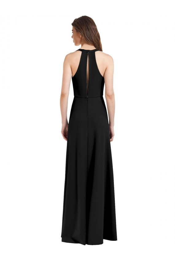 Noir Fourreau Licou Col V Crêpe Stretch Longue Formelles Robes demoiselle d'honneur / Robes de soirée / Robes de bal à Vendre