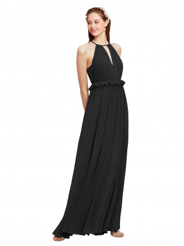 Noir Fourreau Licou Mousseline Longue Robes demoiselle d'honneur à Vendre