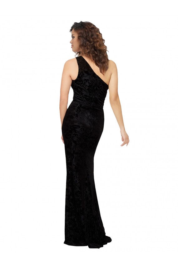 Noir Fourreau Velours Floral Velours Stretch Longue Robes demoiselle d'honneur à Vendre