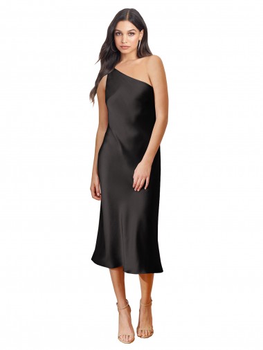Noir Fourreau midi Satiné Stretch Courte Robes demoiselle d'honneur / Robes de soirée / Robes de cocktail à Vendre