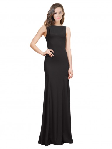 Noir Sirène Bateau Crêpe Stretch Longue Robes demoiselle d'honneur / Robes de bal à Vendre
