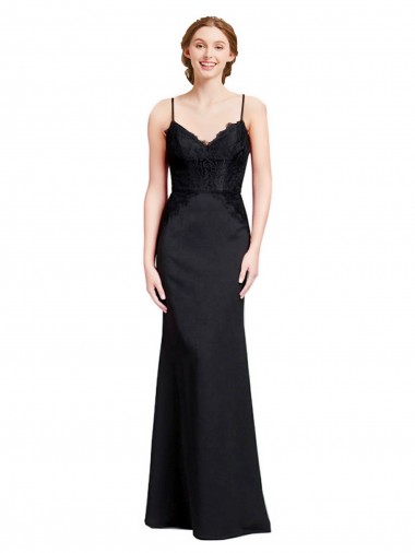 Noir Sirène Bretelles spaghetti Col V Crêpe Stretch Longue Robes demoiselle d'honneur / Robes de bal à Vendre