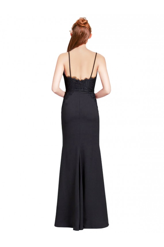Noir Sirène Bretelles spaghetti Col V Crêpe Stretch Longue Robes demoiselle d'honneur / Robes de bal à Vendre