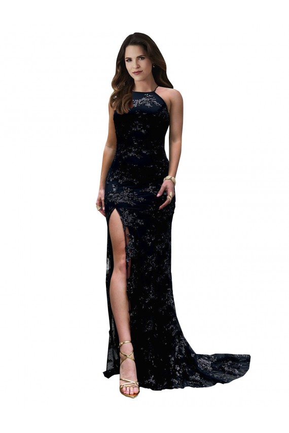 Noir Sirène Col Haut Dentelle Longue Formelles Robes demoiselle d'honneur / Robes de soirée / Robes de bal à Vendre