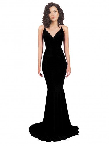 Noir Sirène Col V Spandex Longue Formelles Robes demoiselle d'honneur / Robes de soirée / Robes de bal à Vendre