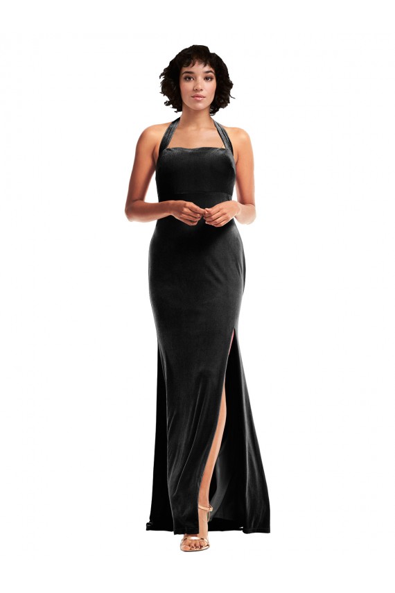 Noir Sirène Licou Velours Stretch Longue Formelles Robes demoiselle d'honneur / Robes de soirée / Robes de bal à Vendre