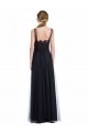 Noir Trapèze Bateau Illusion Tulle Dentelle Longue Robes demoiselle d'honneur à Vendre