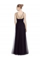 Noir Trapèze Bretelles spaghetti Col Haut Tulle Longue Robes demoiselle d'honneur à Vendre