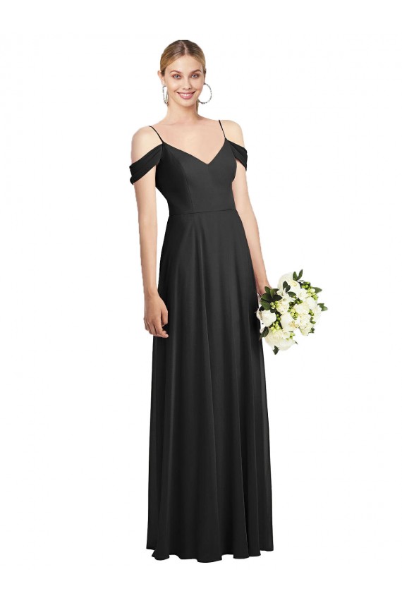 Noir Trapèze Bretelles spaghetti Mousseline Longue Robes demoiselle d'honneur à Vendre