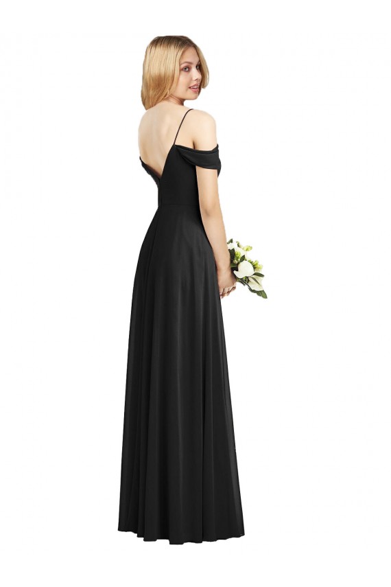 Noir Trapèze Bretelles spaghetti Mousseline Longue Robes demoiselle d'honneur à Vendre