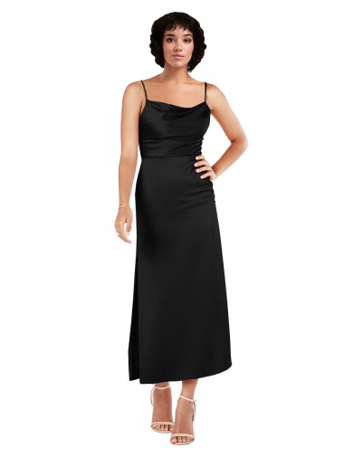 Noir Trapèze Bretelles spaghetti Satiné Soyeux Courte Robes demoiselle d'honneur / Robes de soirée / Robes de cocktail à Vendre