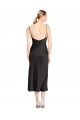 Noir Trapèze Bretelles spaghetti midi Satiné Stretch Courte Robes demoiselle d'honneur / Robes de soirée / Robes de cocktail à Vendre
