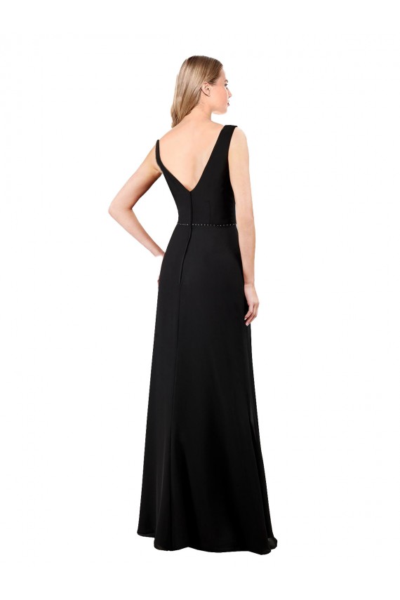 Noir Trapèze Col V Mousseline Longue Robes demoiselle d'honneur / Robes de bal à Vendre
