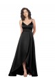 Noir Trapèze Col V Satiné Soyeux Longue Asymétrique Formelles Robes demoiselle d'honneur / Robes de soirée / Robes de bal à Vendre