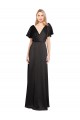 Noir Trapèze Col V Satiné Stretch Longue Formelles Robes demoiselle d'honneur / Robes de soirée / Robes de bal à Vendre