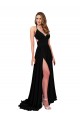 Noir Trapèze Col V Spandex Longue Formelles Robes demoiselle d'honneur / Robes de soirée / Robes de bal à Vendre