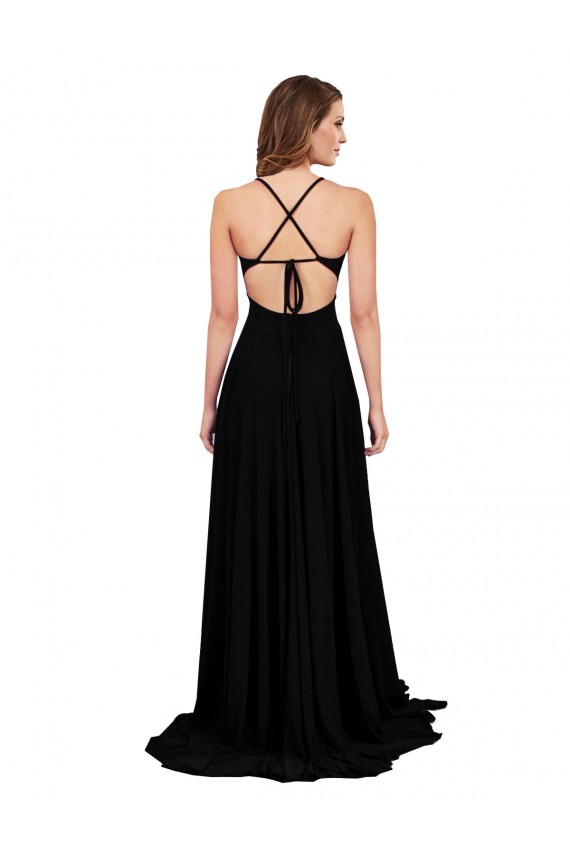 Noir Trapèze Col V Spandex Longue Formelles Robes demoiselle d'honneur / Robes de soirée / Robes de bal à Vendre