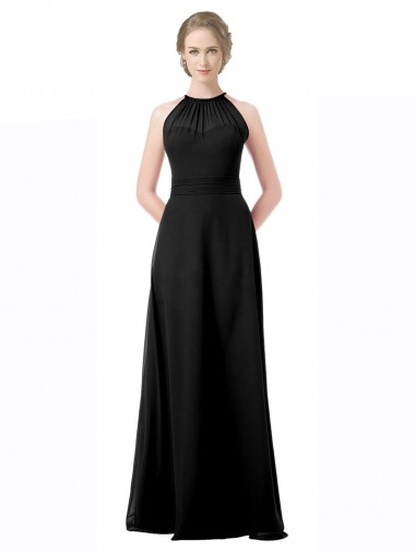 Noir Trapèze Licou Mousseline Longue Robes demoiselle d'honneur à Vendre