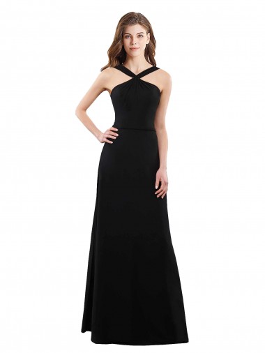 Noir Trapèze Licou Mousseline Longue Robes demoiselle d'honneur à Vendre