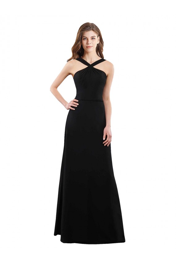 Noir Trapèze Licou Mousseline Longue Robes demoiselle d'honneur à Vendre
