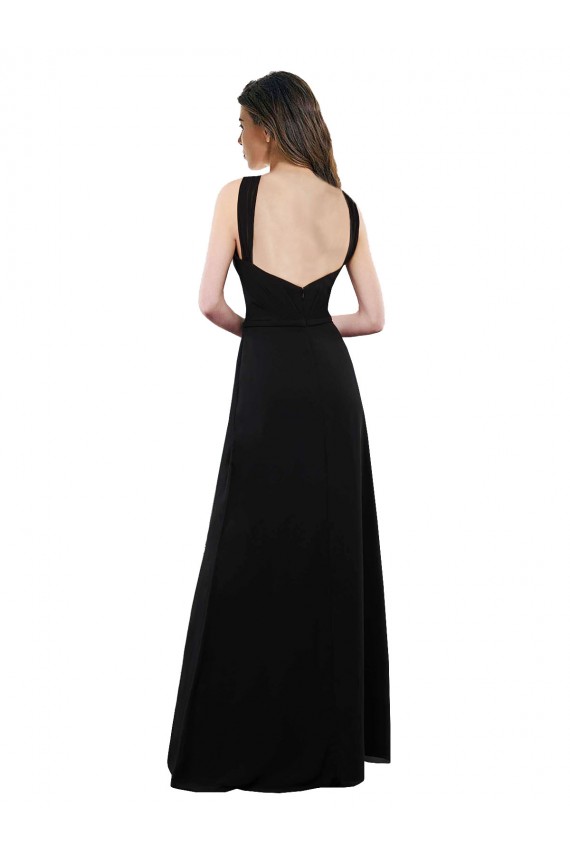 Noir Trapèze Licou Mousseline Longue Robes demoiselle d'honneur à Vendre